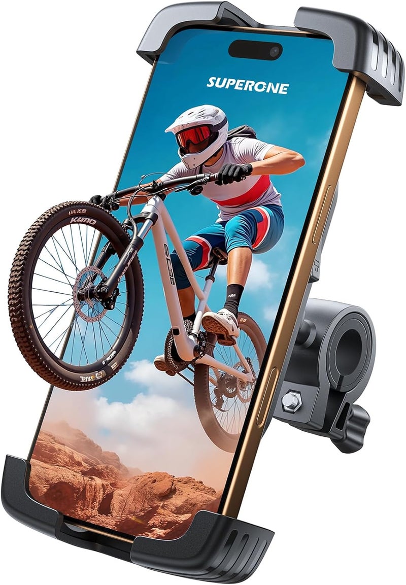 SUPERONE Bike Phone Holder, [Silicone Wrapped] [1s Lock] Motorcycle Cell Phone Holder Mount, Bicycle Scooter Handlebar Clamp for iPhone 17 16 15 Air Pro Max, S25 S24 Ultra, More 4.7-7.2" Phones - Image 1